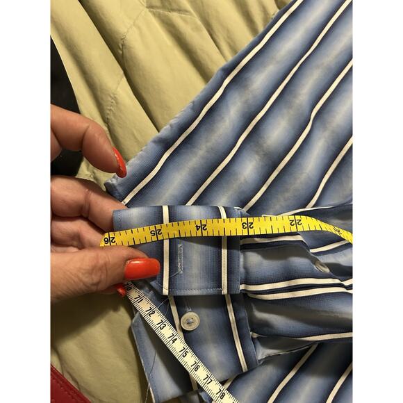 Bugatchi Uomo Shirt Mens Medium Navy Blue Shaped Fit Colorful Stripes Designer - Picture 7 of 9